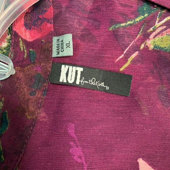 KUT from the Kloth Floral Sheer Button Up Blouse w/ Bell Sleeves Size XL - Picture 4 of 6